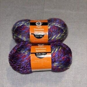 Lot 2 Loops & Threads Yarn Twirl  Streamers Purple Red Yellow 153 Yards Medium